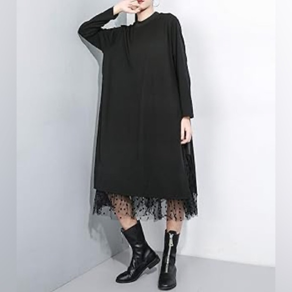 Marigold Shadows Black Sweater Dress W/Tulle Skirt Size M/L